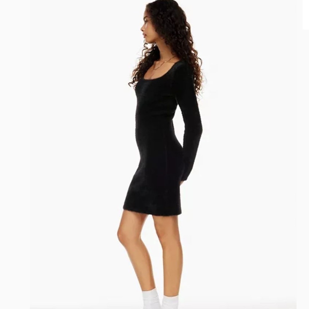Sunday Best Aritzia Women's XS Black Montgomery Dress Fuzzy-Knit Faux Fur L/S - Picture 5 of 10